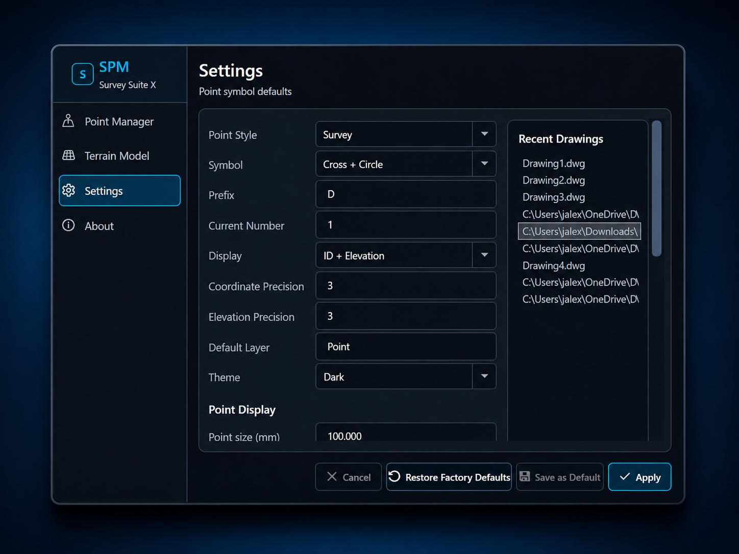 SPM Settings screenshot